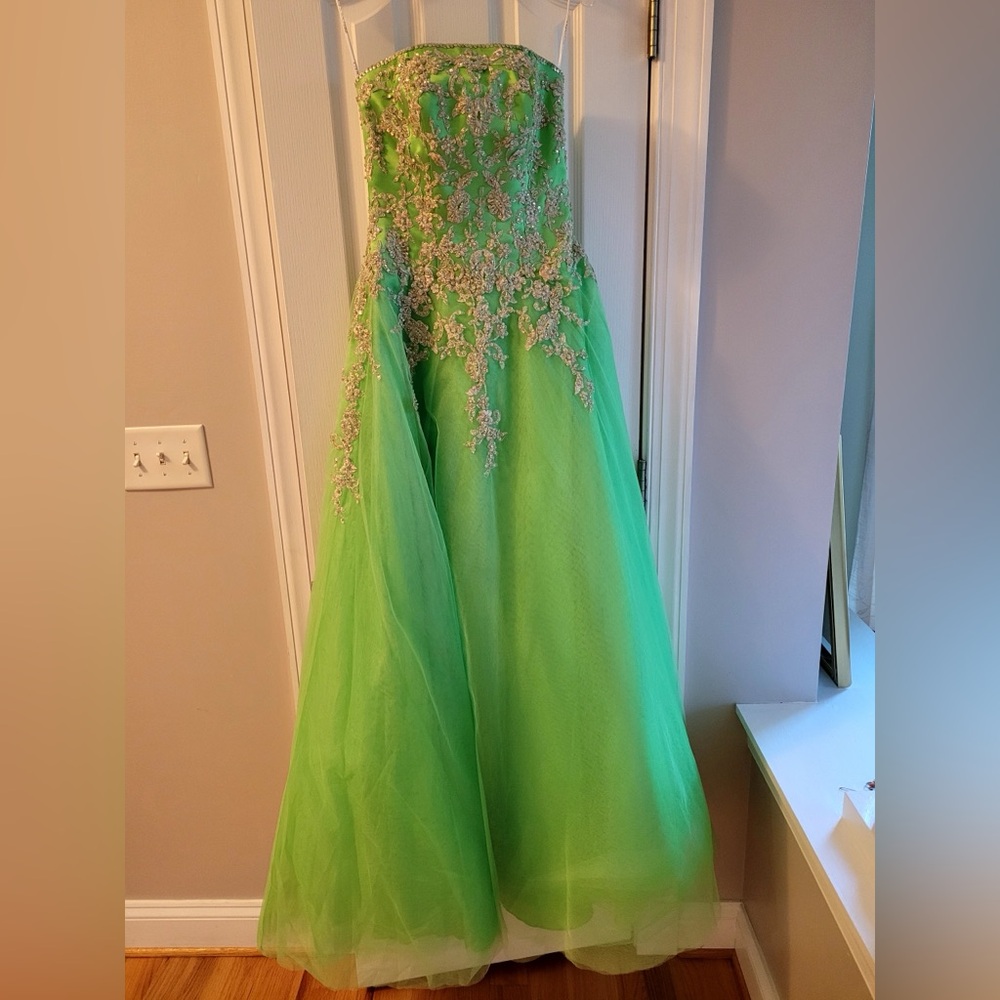 Precious Formals Lime Dress with Silver Accents